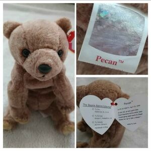 NWT! COLLECTIBLE TY BEANIE BABIES.   ~PECAN~  THE BROWN BEAR. 1999.
